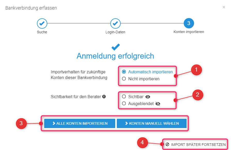 Erfolgsmeldung - Anmeldung erfolgreich